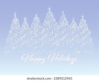 Winter tree silhouette of snowflake texture for holiday season. Shiny snow vector illustration. Blue background.