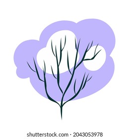 Árbol de invierno con nieve y ramas. Elemento aislado sobre un fondo blanco.