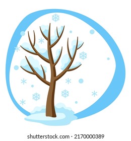 Árbol de invierno con nieve en ramas. Ilustración estacional.