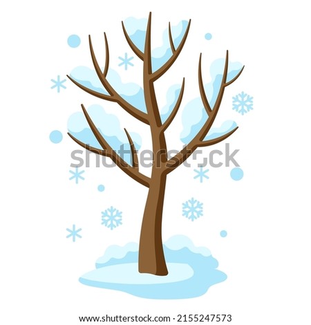 Winter tree with snow on branches. Seasonal illustration.
