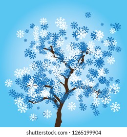 Winter tree with snowflakes leaves. Vector illustration.