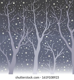 Winter Trees Background. Winter landscape with trees, snow. Snow In Forest. Season Nature. Vector Illustration.