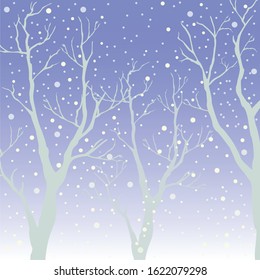 Winter Trees Background. Winter landscape with trees, snow. Snow In Forest. Vector Illustration. 