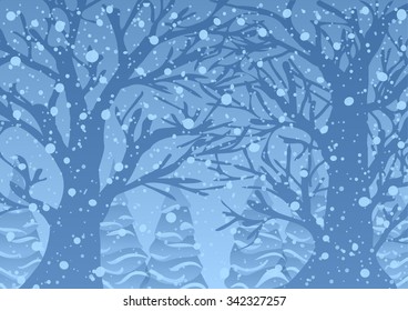 Winter. Trees and falling snow.