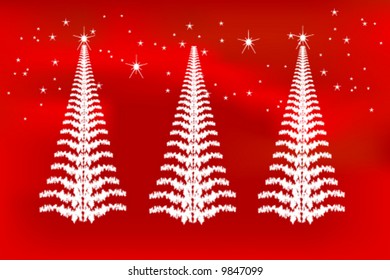 Winter Trees on red vector is original artwork.  The vector uses a gradient mesh and is in AI-EPS8 format.