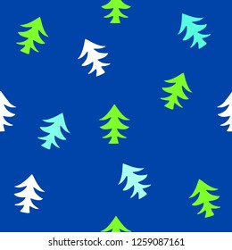 Winter trees pattern  seamless vector background, blue and green colors.