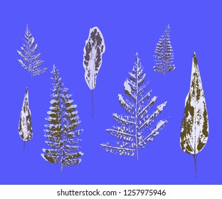 Winter trees in the snow. Trees f rom black stamps of leaves. Flat design. Vector illustration. 