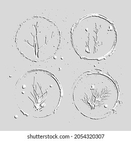 Winter trees in the snow set. Vector design elements. Template of simple sketches for winter forest or garden.