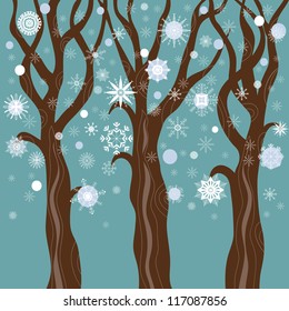 Winter trees, snowfall. Vector illustration