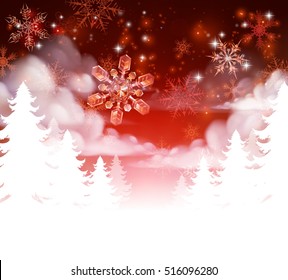 Winter trees snowscape Christmas scene snow background. Fades to white at the bottom for easy use as border design or header. 