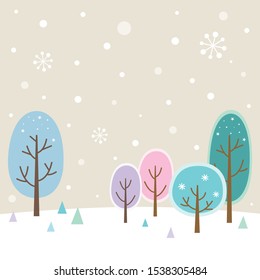 Winter trees and snowy landscape.Flat style vector illustration.