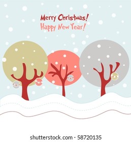 Winter trees, xmas illustration