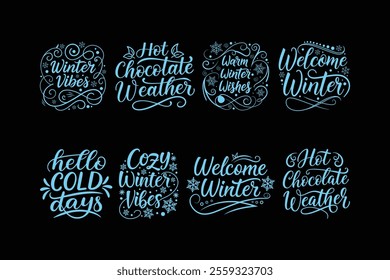 Winter t-shirt design vector bundle. winter weather. typography t-shirt design.