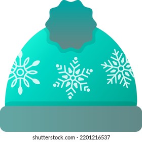 Winter turquoise hat in an ornament with snowballs and pompon. Vector illustration