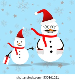 Winter with two snowman. Winter Seamless Snowflake Pattern. Vector EPS 10. Snowman with glasses