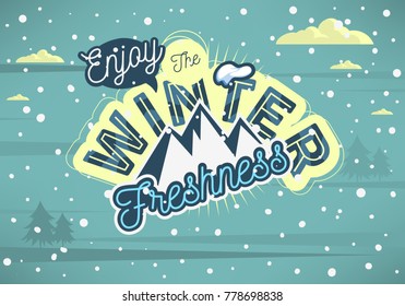 Winter Typographic Card Design With Mountain Image. Vector Graphic.