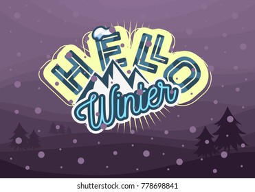 Winter Typographic Card Design With Mountain Image. Vector Graphic.