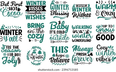 Winter typography design bundle,T-shirt design bundle