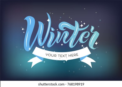 
Winter typography design with place for your text. Winter template for a poster, greeting card, banner or background. Font in a trendy style. Vector illustration in with sparkles. Winter lettering.
