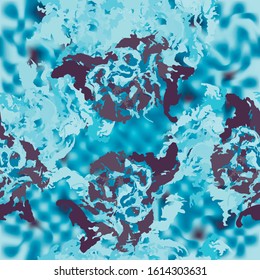 Winter UFO camouflage of various shades of blue and violet colors. It is a colorful seamless pattern that can be used as a camo print for clothing and background and backdrop or computer wallpaper