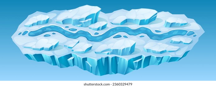 Winter ui móvil game map level road cartoon backon con nieve. Plantilla de pista de hielo para la interfaz de la aplicación de aventura en línea. Activo de plataforma mundial congelado con diseño vectorial de entorno de pista