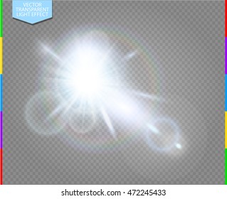 Winter un flash with rays and spotlight. Vector transparent sunlight special  lens flare light effect