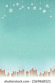 Winter urban landscape. City with snow. Christmas and new year snowy street. Cityscape. Vector flat Illustration.