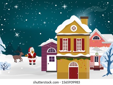Winter urban landscape with Santa Claus vector illustration