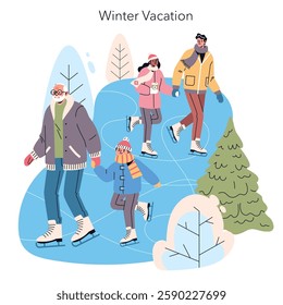 Winter vacation brings families together for fun outdoor activities. Enjoy ice skating, laughter, and warm drinks amidst a snowy landscape. Cherish moments and create lasting memories.