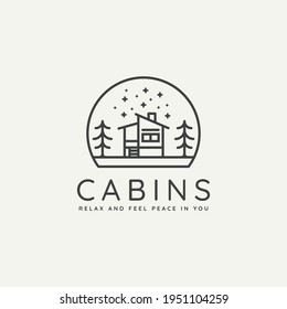 winter vacation cabin minimalist line art badge logo template vector illustration design. simple minimalist cottage, lodge, housing emblem logo icon concept