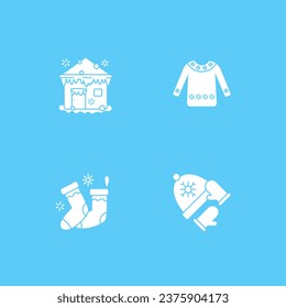 Winter vacation glyph icons set. Resort. Fun time with family. Skiing, skating. Christmas presents. Special date. Celebration concept.Filled flat signs. Isolated silhouette vector illustrations