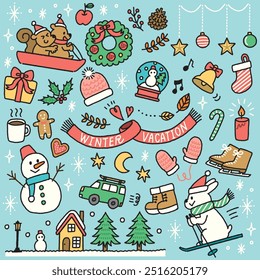 Winter vacation icons vector set