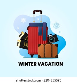 Winter vacation illustration vector along with backpack