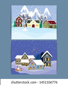 Winter Vacation Landscape Illustrations Set .Nature Vacation Landscape Illustrations Set 