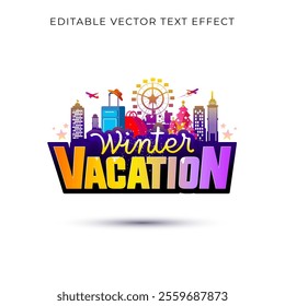 Winter Vacation Logo concept with world tour, travel, holiday, adventure and family fun.