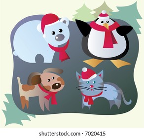 winter vacation of pets and wild animals, children story 