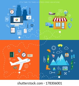 Winter vacation plan abstract vector card with flat icons