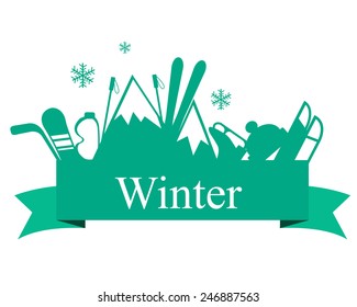 Winter vacation. Sports accessories and equipment. Vector illustration