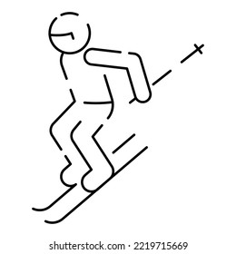 Winter vacation or tourism line icon. New year holiday. Christmas stocking, ice hockey, hot cocoa. Hello winter concept. Skier or Snowboard activity
