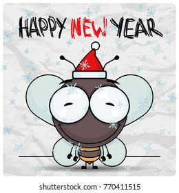 Winter vecor card with cartoon bee character.