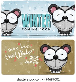 Winter vecor card with cartoon panda character.
