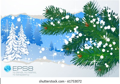 Winter vector abstract with snowbound fir-trees.