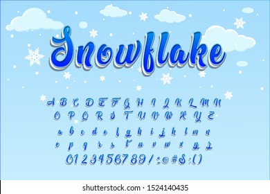 Winter vector alphabet with snow. Letter abc, ice cold font, season frost font, typography or typeset. Winter alphabet vector illustration