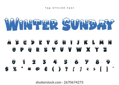 Winter vector alphabet with snow. letter abc, ice cold font, season frost font