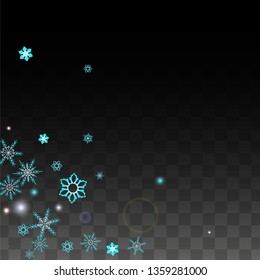 Winter Vector Background with Blue Falling Snowflakes Isolated on Transparent Background. Festival Snow Sparkle Pattern. Snowfall Overlay Print. Winter Sky. Design for  Christmas Sale.