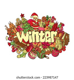 Winter vector background. Cartoon illustration.
