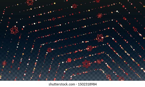 Winter Vector Background with Falling Glitter Snowflakes and Stars. Isolated on Transparent. Glamour Snow Confetti Pattern. Glitter Overlay Print. Winter Sky. Design for Flyer.