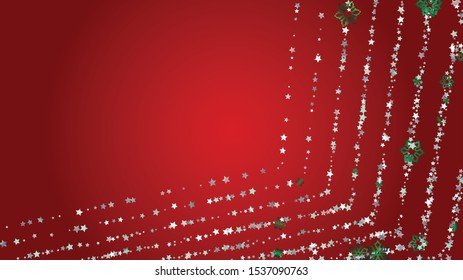 Winter Vector Background with Falling Glitter Snowflakes and Stars. Isolated on Transparent. Fantasy Snow Twinkly Pattern. Glitter Overlay Print. Winter Party. Design for Banner.