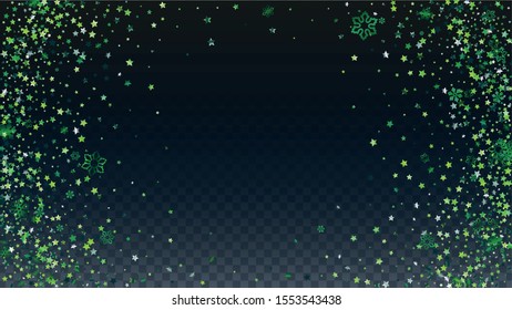 Fondo vectorial invernal con Copos de Nieve y Estrellas en descenso. Aislado en Transparente. Diseño elegante de Confetti Nieve. Impresión de superposición de brillo. Cielo invernal. Diseño para tarjeta.