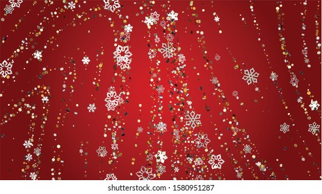 Winter Vector Background with Falling Glitter Snowflakes and Stars. Isolated on Transparent. Magic Snow Confetti Pattern. Glitter Overlay Print. Winter Sky. Design for Advertisement.